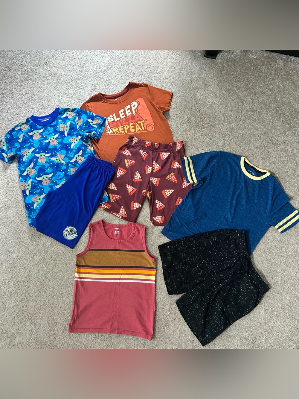 Size 8/10 boys bundle pajamas t-shirt tank top shorts Star Wars pizza art class